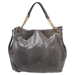 Pre Owned حقيبة يد توتس مايكل مايكل كورس جلد نقشة الثعبان رصاصي ميتاليك متحولة