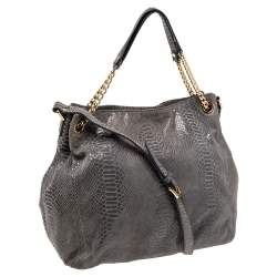 Pre Owned حقيبة يد توتس مايكل مايكل كورس جلد نقشة الثعبان رصاصي ميتاليك متحولة