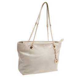 Pre Owned MICHAEL Micheal Kors Cream Leather Jet Set Chain Tote