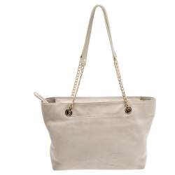 Pre Owned MICHAEL Micheal Kors Cream Leather Jet Set Chain Tote