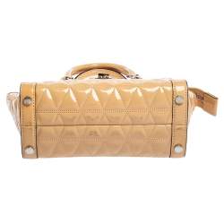 Pre Owned MICHAEL Michael Kors Beige Quilted Patent Leather Vivianne Satchel