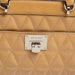 Pre Owned MICHAEL Michael Kors Beige Quilted Patent Leather Vivianne Satchel
