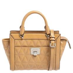 Pre Owned MICHAEL Michael Kors Beige Quilted Patent Leather Vivianne Satchel