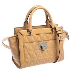 Pre Owned MICHAEL Michael Kors Beige Quilted Patent Leather Vivianne Satchel