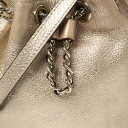 Pre Owned MICHAEL Michael Kors Gold Leather Frankie Drawstring Bag