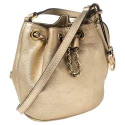 Pre Owned MICHAEL Michael Kors Gold Leather Frankie Drawstring Bag