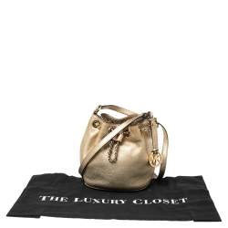 Pre Owned MICHAEL Michael Kors Gold Leather Frankie Drawstring Bag