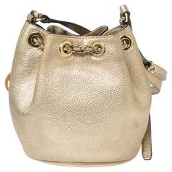 Pre Owned MICHAEL Michael Kors Gold Leather Frankie Drawstring Bag