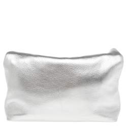 Pre Owned حقيبة كلتش مايكل مايكل كورس غطاء بطية داريا جلد فضي ميتالك