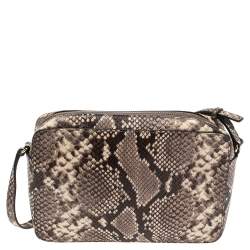 Pre Owned MICHAEL Michael Kors Beige/Black Python Embossed Leather Jet Set Camera Crossbody Bag