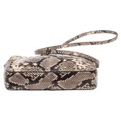 Pre Owned MICHAEL Michael Kors Beige/Black Python Embossed Leather Jet Set Camera Crossbody Bag
