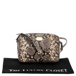 Pre Owned MICHAEL Michael Kors Beige/Black Python Embossed Leather Jet Set Camera Crossbody Bag