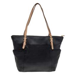 Pre Owned حقيبة يد مايكل مايكل كورس جت ست سحاب علوي جلد بيج/ أسود