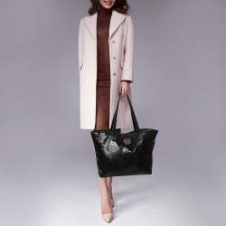 Pre Owned MICHAEL Michael Kors Back Python Embossed Laminated Suede Open Tote