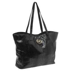 Pre Owned MICHAEL Michael Kors Back Python Embossed Laminated Suede Open Tote
