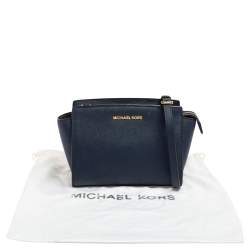 Pre Owned MICHAEL Michael Kors Navy Blue Leather Small Selma Crossbody Bag