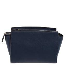 Pre Owned MICHAEL Michael Kors Navy Blue Leather Small Selma Crossbody Bag