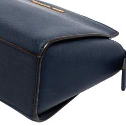 Pre Owned MICHAEL Michael Kors Navy Blue Leather Small Selma Crossbody Bag