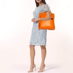 Pre Owned MICHAEL Michael Kors Orange Leather Large Jet Set Tote