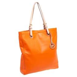 Pre Owned MICHAEL Michael Kors Orange Leather Large Jet Set Tote