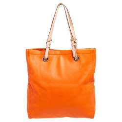 Pre Owned MICHAEL Michael Kors Orange Leather Large Jet Set Tote