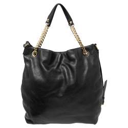 Pre Owned MICHAEL Michael Kors Black Soft Leather Jet Set Chain Hobo