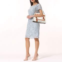 Pre Owned MICHAEL Michael Kors White/Brown Signature Coated Canvas and Leather Medium Hamilton East West Tote