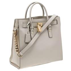 Pre Owned MICHAEL Michael Kors Off White Leather Large Hamilton North South Tote