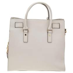 Pre Owned MICHAEL Michael Kors Off White Leather Large Hamilton North South Tote