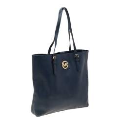 Pre Owned MICHAEL Michael Kors Navy Blue Saffiano Leather Large Jet Set Tote