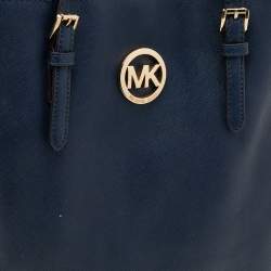 Pre Owned MICHAEL Michael Kors Navy Blue Saffiano Leather Large Jet Set Tote