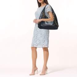 Pre Owned MICHAEL Michael Kors Black Leather ID Chain Hobo