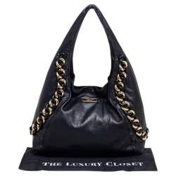 Pre Owned MICHAEL Michael Kors Black Leather ID Chain Hobo