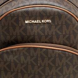 MICHAEL Michael Kors Brown Signature Coated Canvas and Leather Large Abbey Backpack