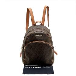 MICHAEL Michael Kors Brown Signature Coated Canvas and Leather Large Abbey Backpack