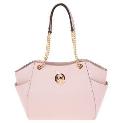 Pre Owned MICHAEL Michael Kors Pink Saffiano Leather Jet Set Travel Chain Tote