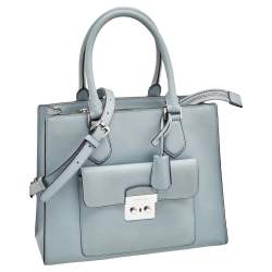 Pre Owned MICHAEL Michael Kors Light Grey Saffiano Leather Medium Bridgette Tote