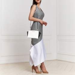 Pre Owned MICHAEL Michael Kors White/Black Leather Small Selma Shoulder Bag