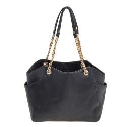 مملوكة مسبقًا MICHAEL Michael Kors Black Leather Jet Set Travel Chain Tote