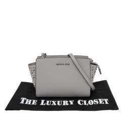 Pre Owned MICHAEL Michael Kors Grey Leather Studded Small Selma Crossbody Bag
