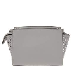 Pre Owned MICHAEL Michael Kors Grey Leather Studded Small Selma Crossbody Bag