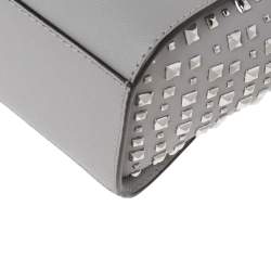 Pre Owned MICHAEL Michael Kors Grey Leather Studded Small Selma Crossbody Bag