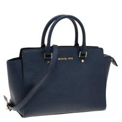 Pre Owned MICHAEL Michael Kors Blue Leather Large Selma Tote