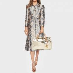 Pre Owned MICHAEL Michael Kors Gold Signature Laminated Leather Bedford Boston Bag