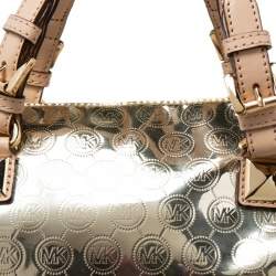 Pre Owned MICHAEL Michael Kors Gold Signature Laminated Leather Bedford Boston Bag