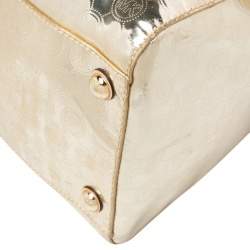 Pre Owned MICHAEL Michael Kors Gold Signature Laminated Leather Bedford Boston Bag