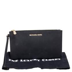 Pre Owned MICHAEL Michael Kors Black Leather Jet Set Wristlet Pochette