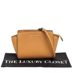 Pre Owned MICHAEL Michael Kors Tan Saffiano Leather Medium Selma Crossbody Bag