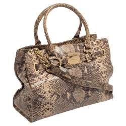 Pre Owned حقيبة يد توتس مايكل مايكل كورس إيست ويست هاميلتون جلد نقشة الثعبان بني/بيج