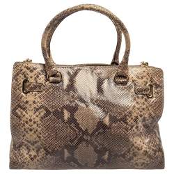 Pre Owned حقيبة يد توتس مايكل مايكل كورس إيست ويست هاميلتون جلد نقشة الثعبان بني/بيج